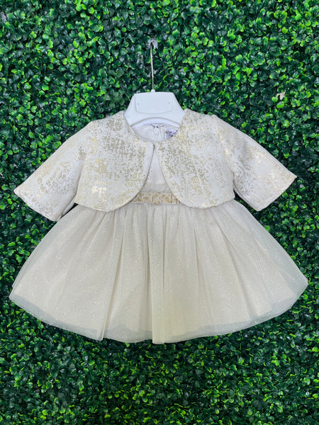 baby girl gold dress Made in Italy! Michelina Bimbi Girls' Couture Shimmer and Bolero Set 3 Months / Gold Dress length type:Mini Length womens clothing online Dry clean or hand Black Velvet Scalloped Button