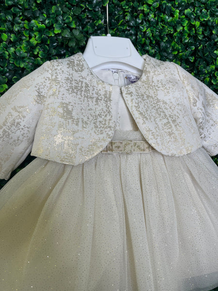 Made in Italy! Michelina Bimbi Girls' Couture Gold Shimmer Dress and Bolero Set 3 Months / Gold Made in Italy! Michelina Bimbi Girls' Couture Gold Shimmer Dress and Bolero Set 3 Months / Gold