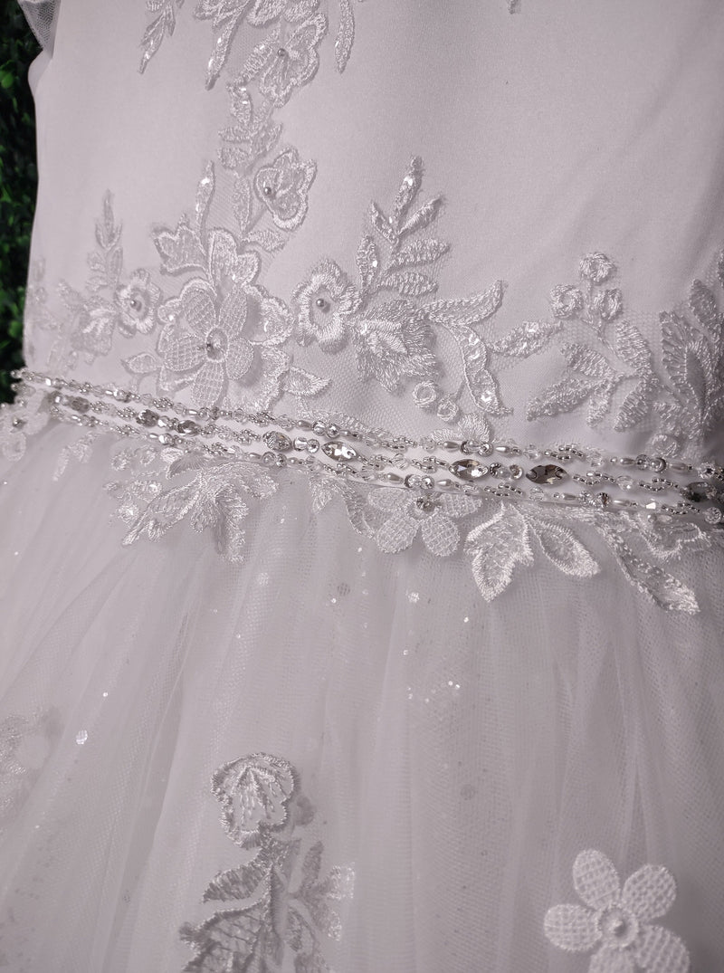 Rosabella Tulle Gown with Embroidery Details and Short Sleeve-RB651