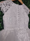 Sweetie Pie Lace Short Sleeve Lace Long Gown With Tiered Skirt - 4092