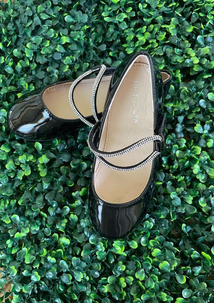 Tip Top Big Girls' Patent Leather Shoe with Rhinestone Strap
