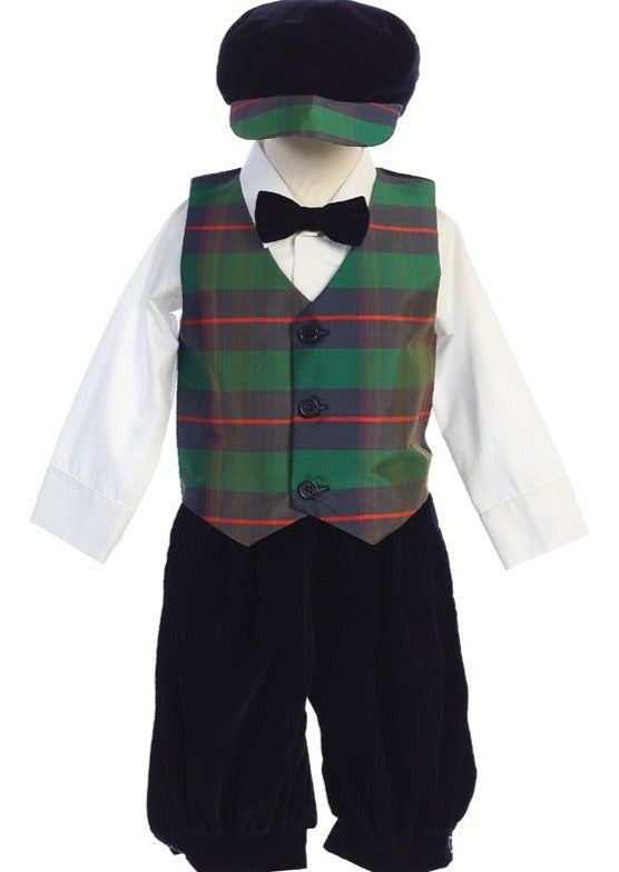Lito Boys’ Navy Velvet & Red Plaid Knickers Outfit C568