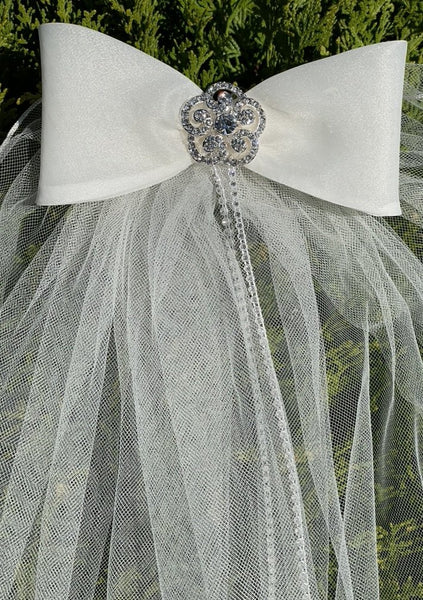 Brand new veil with ribbon bow on, sweet and bubbly Bride to Be Embroidered Hair Bow Veil for Bachelorette Party  main image 3