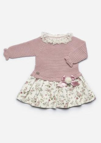 Girls’ Infant Mauve Knit and Floral Print Dress