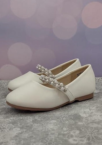 Tip Top Kids Girls Ivory Rhinestone Pearl Strap Leatherette Mary Jane Shoes 4 Baby, Infant Girl's, Beige