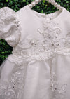 Tafeta Christening Dress with Corded Metallic Lace and Horsehair Skirt