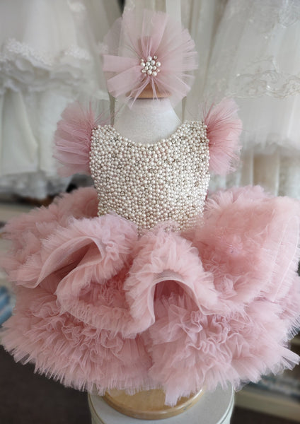 Moon and Star Girl's Pink Ruffle Dress with Pearl Bodice – Sara's ...