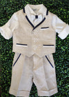 Bimbalo 4 Piece Beige Linen Shorts and Vest Outfit - 5209