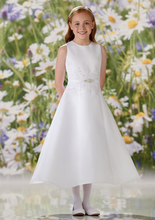 Joan Calabrese Plus Size White Tea Length Satin A Line Communion Dress 120339 10x / White Joan Calabrese Plus Size White Tea Length Satin A Line Communion Dress 120339 10x / White