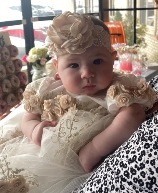 Macis Design Contrast Flower Christening Gown & Accessories CH258