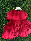Bimbalo’ Girls' Red Velvet Crunch Sleeve Tier Bubble Dress with Bow