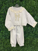 Oh La La Couture Girls’ Lavender Lace Trimmed Pearl Bow Set