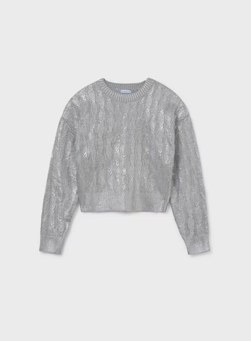 Mayoral Girls’ Silver Shimmer Knit Skirt Set Plus Size 7309