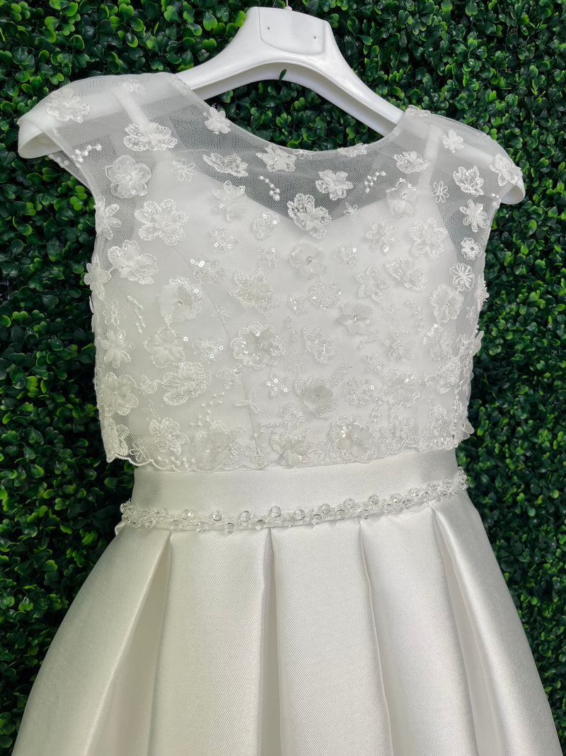 Michelina Bimbi Communion Dress with Floral Beaded Top and Beaded Belt