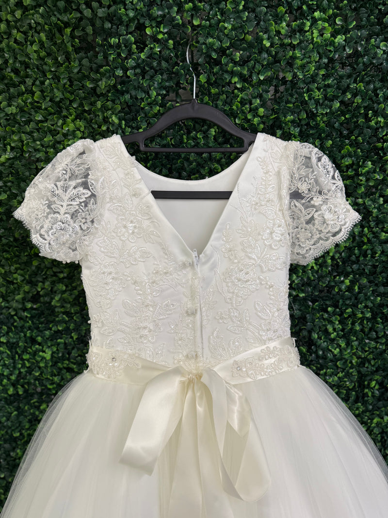 Nan & Jan Lace Cap Sleeve Communion Long Gown - Kelly