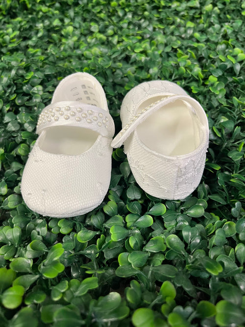 Michelina Bimbi Girls' Aysmetrical Lace Christening Shoes with Pearl Strap