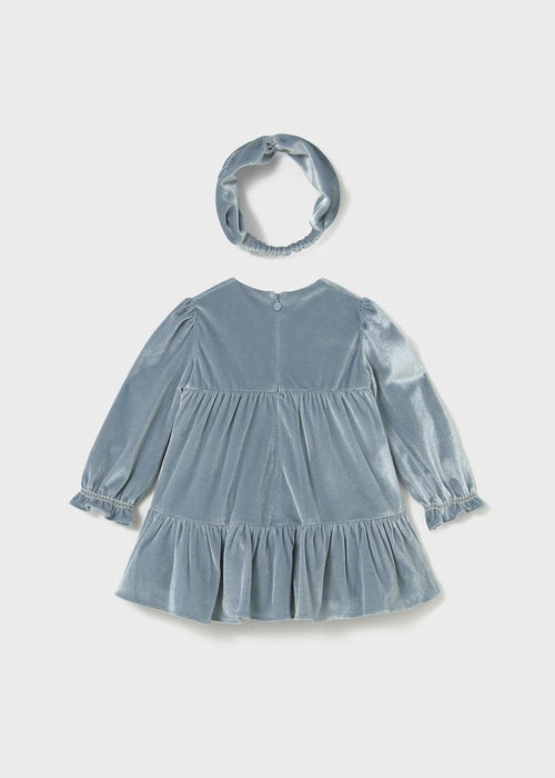 Mayoral Girls' Blue Bell Long Sleeve Velvet Dress 2904