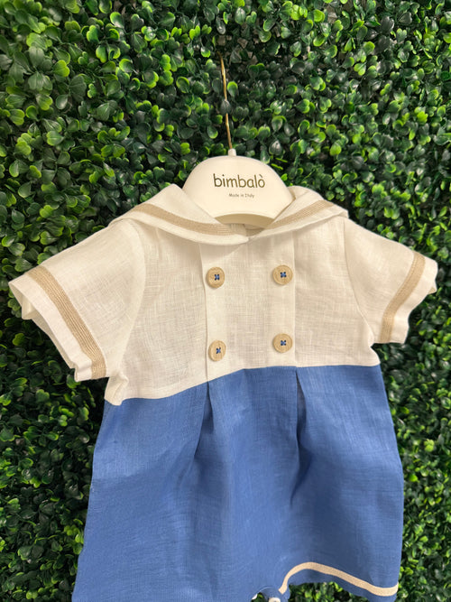 Made in Italy! Bimbalo Boys Sailor Collar Linen Romper