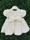 Bimbalo’ Girls' White Velvet Dress with Rhinestone and Pearl Accent