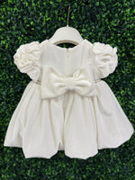 Bimbalo’ Girls' White Velvet Dress with Rhinestone and Pearl Accent