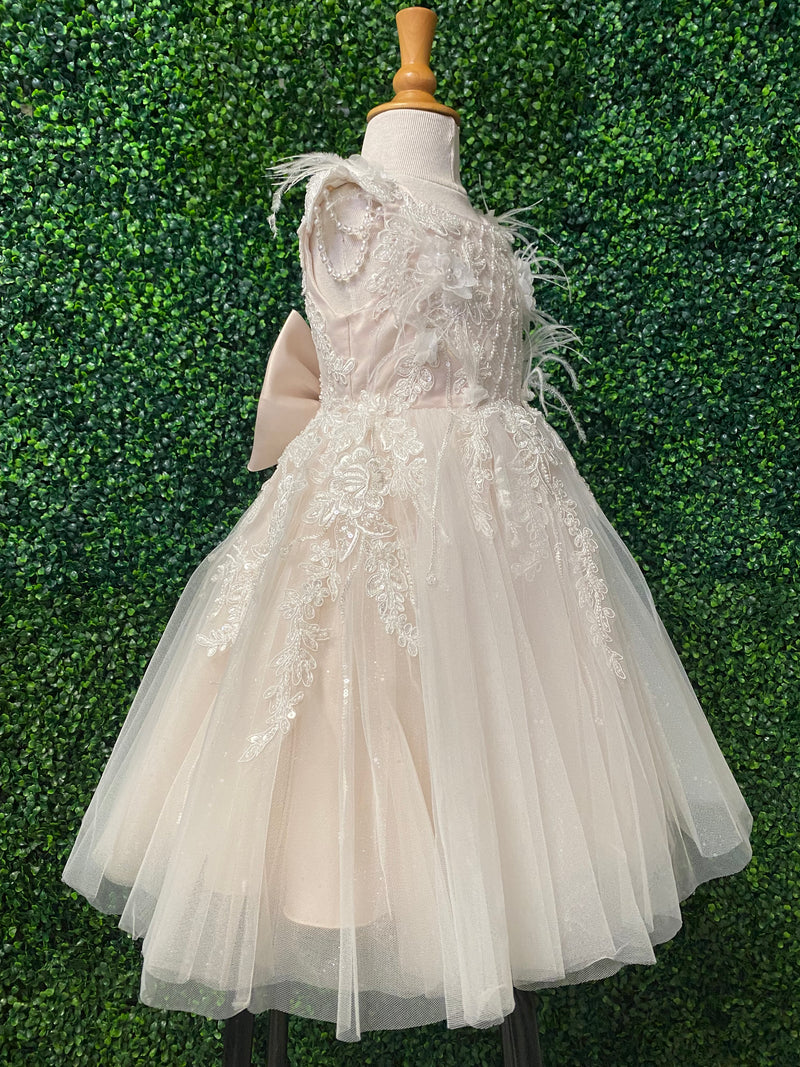 Princess Daliana Girls' Blush Floral Feathered Party Dress D24187 – Sara's Children's Boutique