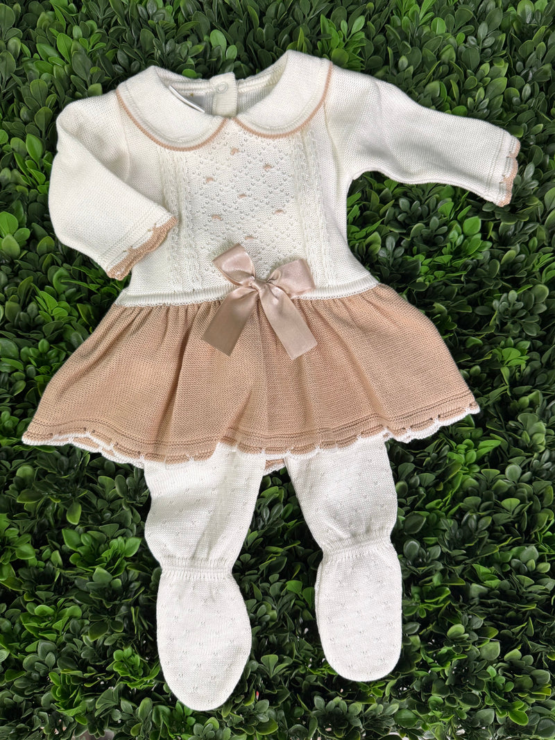 Dolce Goccia Girls’ Cotton Knit Dress and Footed Pants Three Piece Set