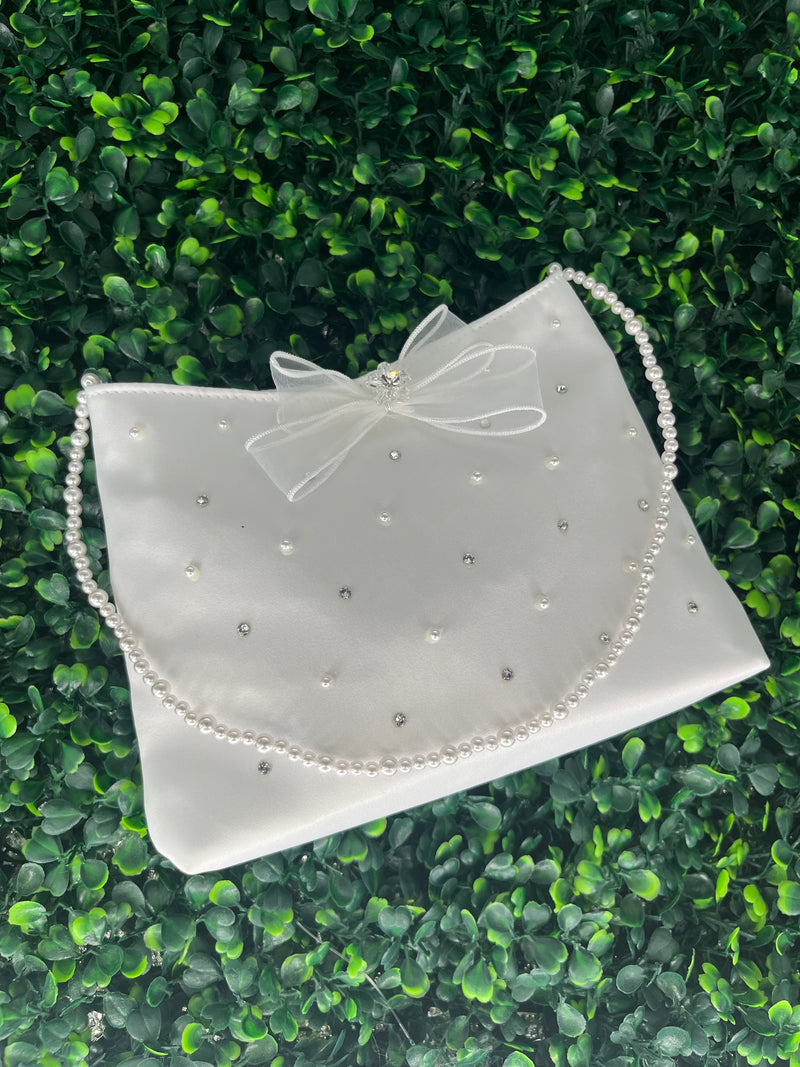 Nan & Jan Pearl and Rhinestone Communion Purse with Organza Bow - 223B