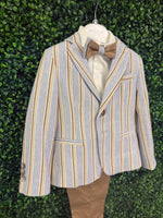 Italian Bimbalo Blue and Brown Striped 5 Piece Linen Suit