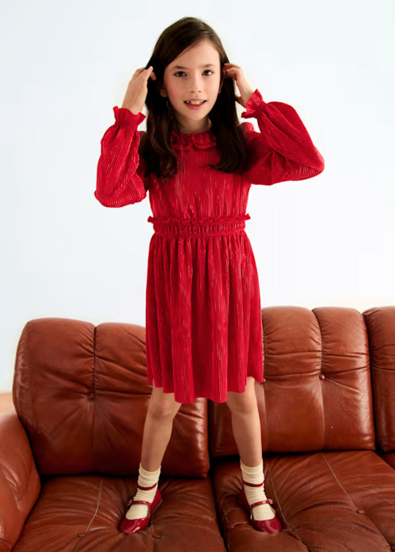 Abel & Lula Ruby Red Pleated Knit Dress 5530
