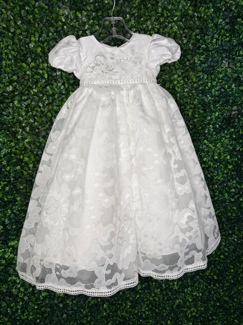Macis Design Girls’ Delicate Pearl and Lace Christening Gown CH12502