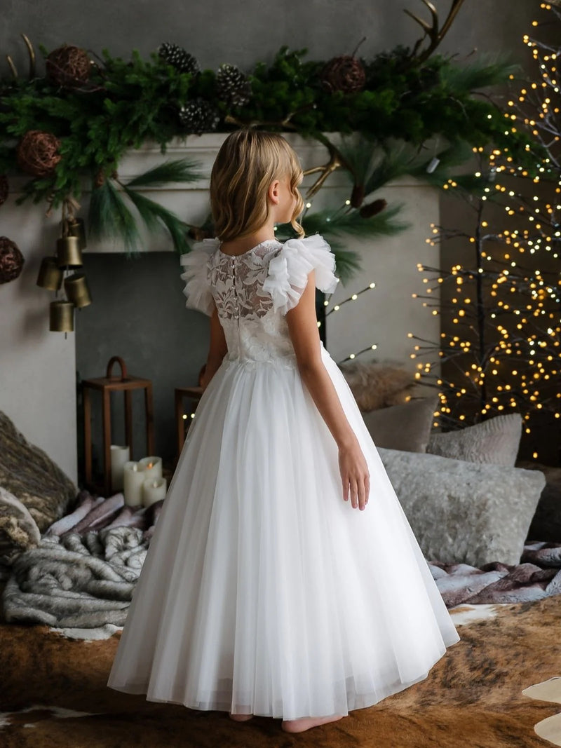 Teter Warm Floral Lace Bodice Puff Sleeve Gown MK03