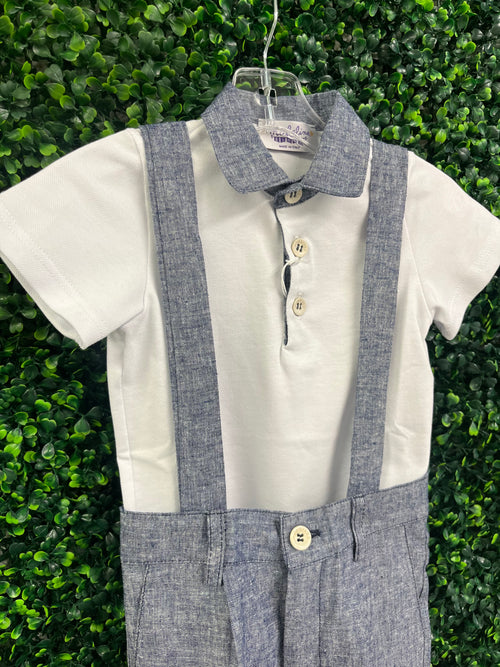 Michelina Bimbi Knit 2 Piece Italian Boys Suspender Short Outfit