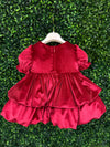 Bimbalo’ Girls' Red Velvet Crunch Sleeve Tier Bubble Dress with Bow