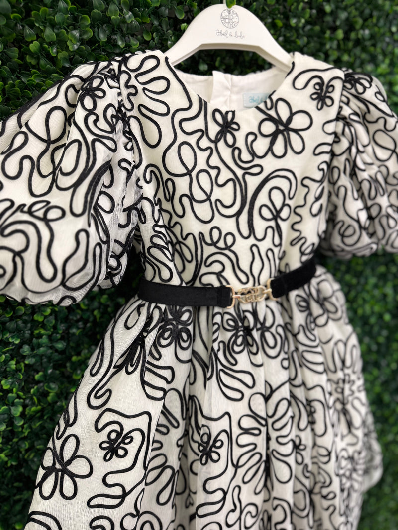 Abel & Lula Girls’ Black and White Embroidered Dress 5524