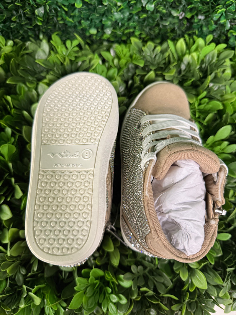 Nina Girls’ Gold Rhinestone High Top Sneaker