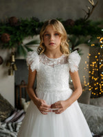 Teter Warm Floral Lace Bodice Puff Sleeve Gown MK03