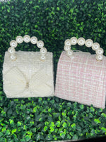 Girls’ Tweed Pearl Beaded Handle Purse