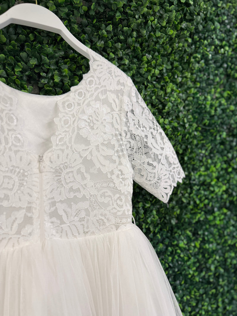 Teter Warm Lace Bodice Elbow Sleeve Gown SK35
