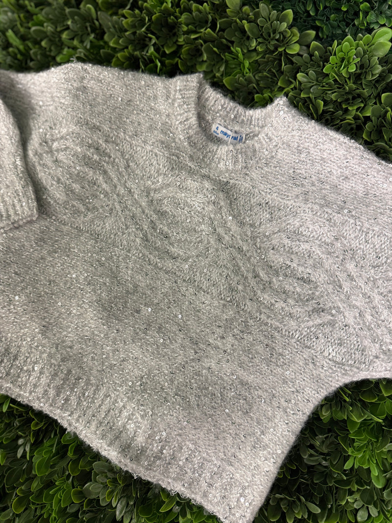 Mayoral Girls’ Silver Shimmer Knit Sweater and Pleated Skirt Set 4306