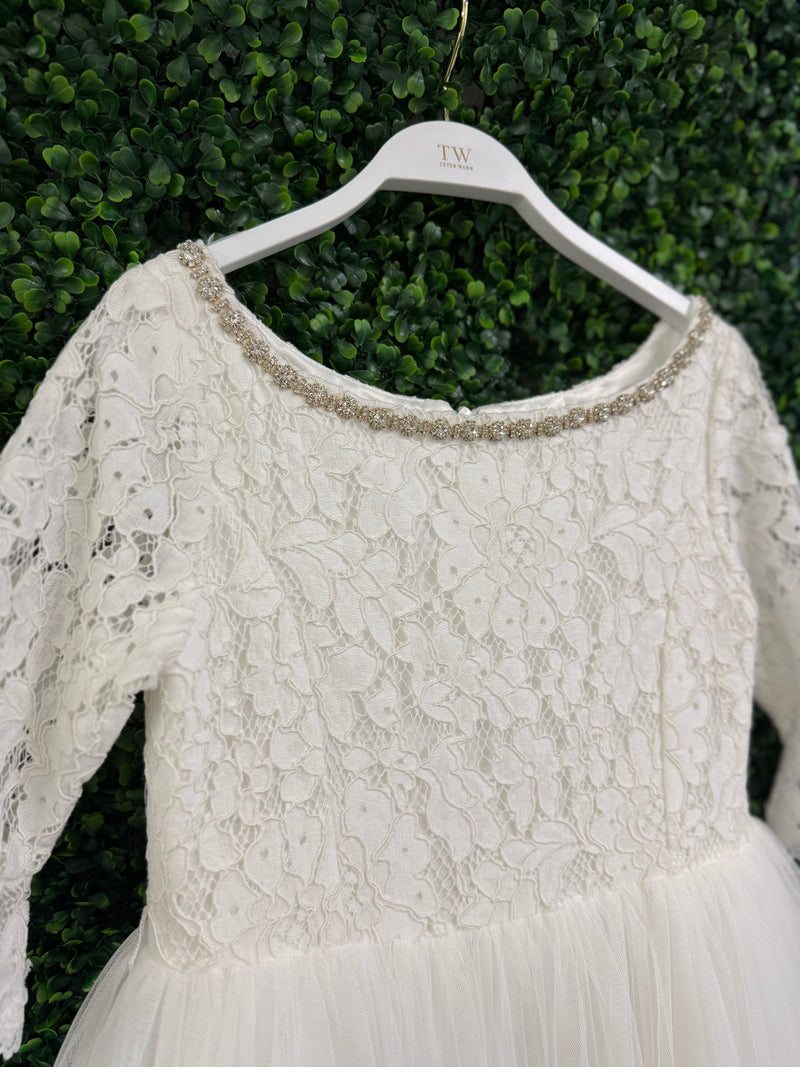 Teter Warm 3/4 Sleeve Rhinestone Neckline Lace Gown XGS06