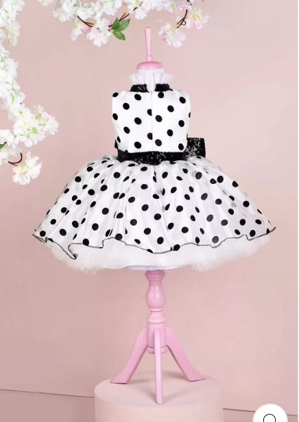 Girls’ Black and White Polka Dot Party Dress