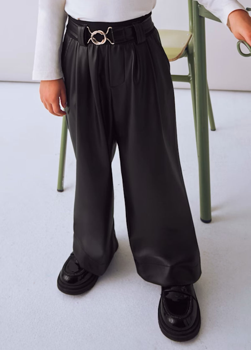 Mayoral Girls’ Knit Sweater and Faux Leather Wide Leg Pants Set 4304