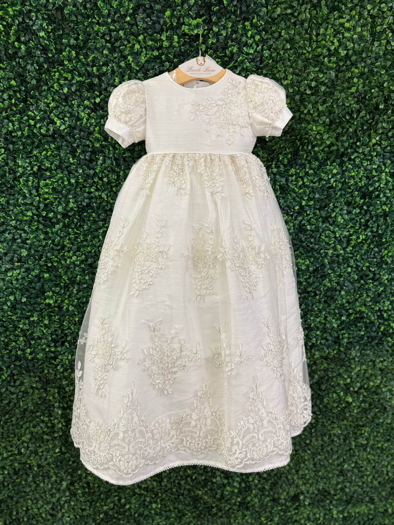 Piccolo Bacio Girls' Raw Silk and Lace Baptism Gown Katrina