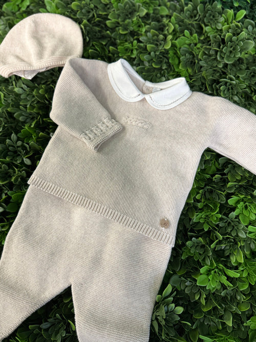 Martin Aranda Boys’ Peter Pan Collar Beige Three Piece Newborn Set 10224
