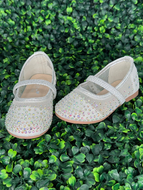 Girls’ Silver Mesh Flats with Rhinestone Detailing