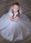 Nan & Jan Sparkly Lace and Tulle Communion Mariana Dress with Border Lace