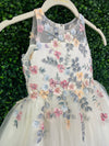Joan Calabrese Ivory Multi Colored Flower Dress with Tulle Skirt 25322