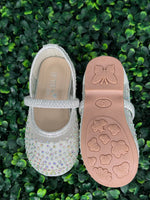 Girls’ Silver Mesh Flats with Rhinestone Detailing
