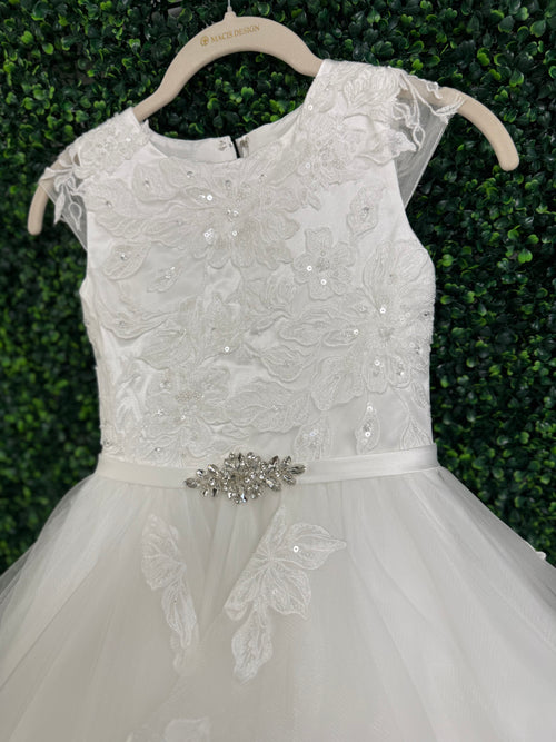 Macis Design Floral Lace and Tiered Skirt Communion Gown 19416A