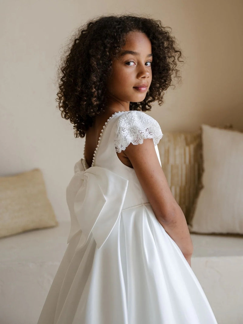 Teter Warm Satin Box Pleat Gown With Pearl Back Back SK10